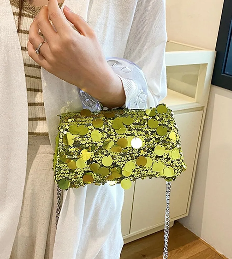 Trendy Sequin Evening Clutch for Women Small Y2k Tote Purse with Chain Handbag Crossbody Shoulder Bag for Party