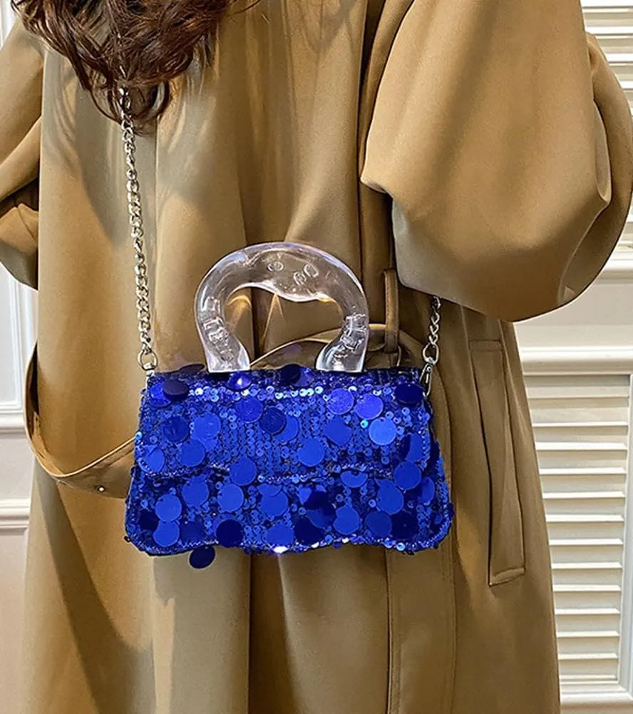 Trendy Sequin Evening Clutch for Women Small Y2k Tote Purse with Chain Handbag Crossbody Shoulder Bag for Party