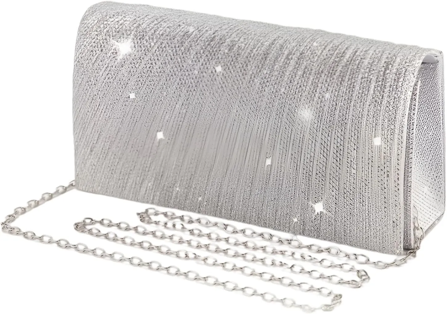 Trendy Silver Rhinestone Clutch Purse  Glitter Envelope Handbag with Chain Strap, Wedding Party Evening Bag