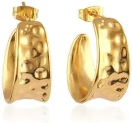 Trendy Statement Earring Hammered Gold plated Half Hoop Earrings Hypoallergenic Vintage Stud Earrings