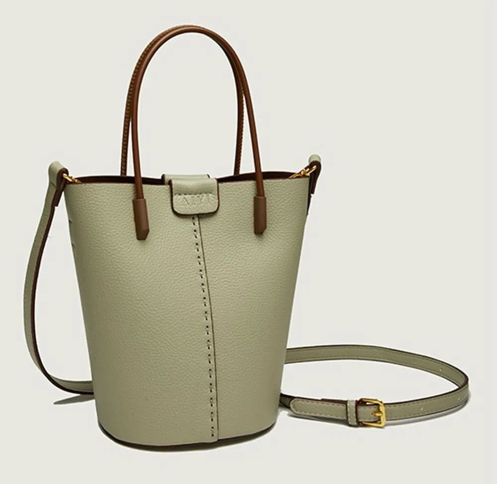 Trendy Vegan Leather Tote Bags for Women Small Bucket Shoulder Crossbody Purse Work Handbag Satchel with Pouch