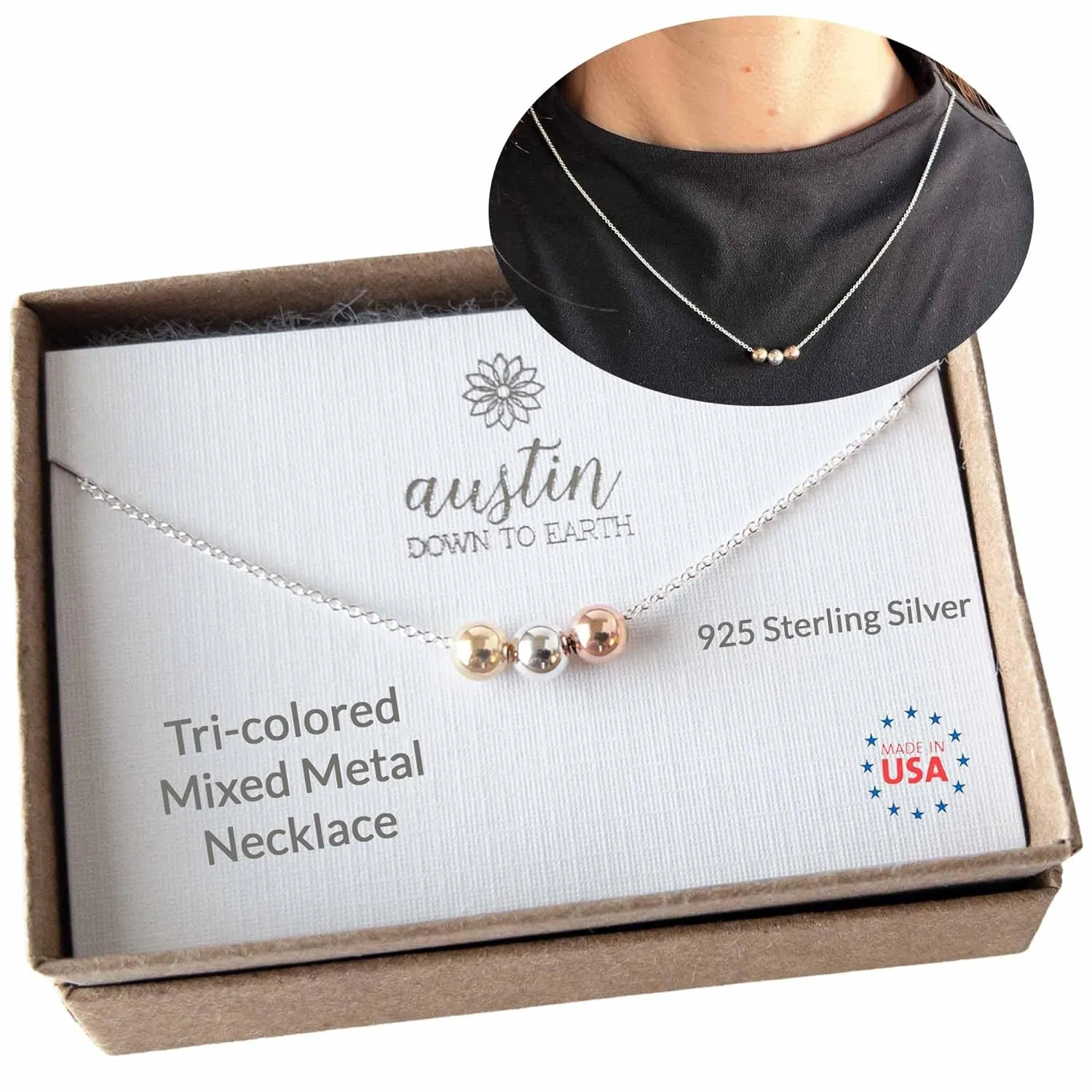 Tri Tone Necklace Tricolor Necklaces for Women Sterling Silver Layered Necklace Silver Choker with Rose Gold and Gold Stackable Necklaces for Women Adjustable Length (15-16 inches adjustable)
