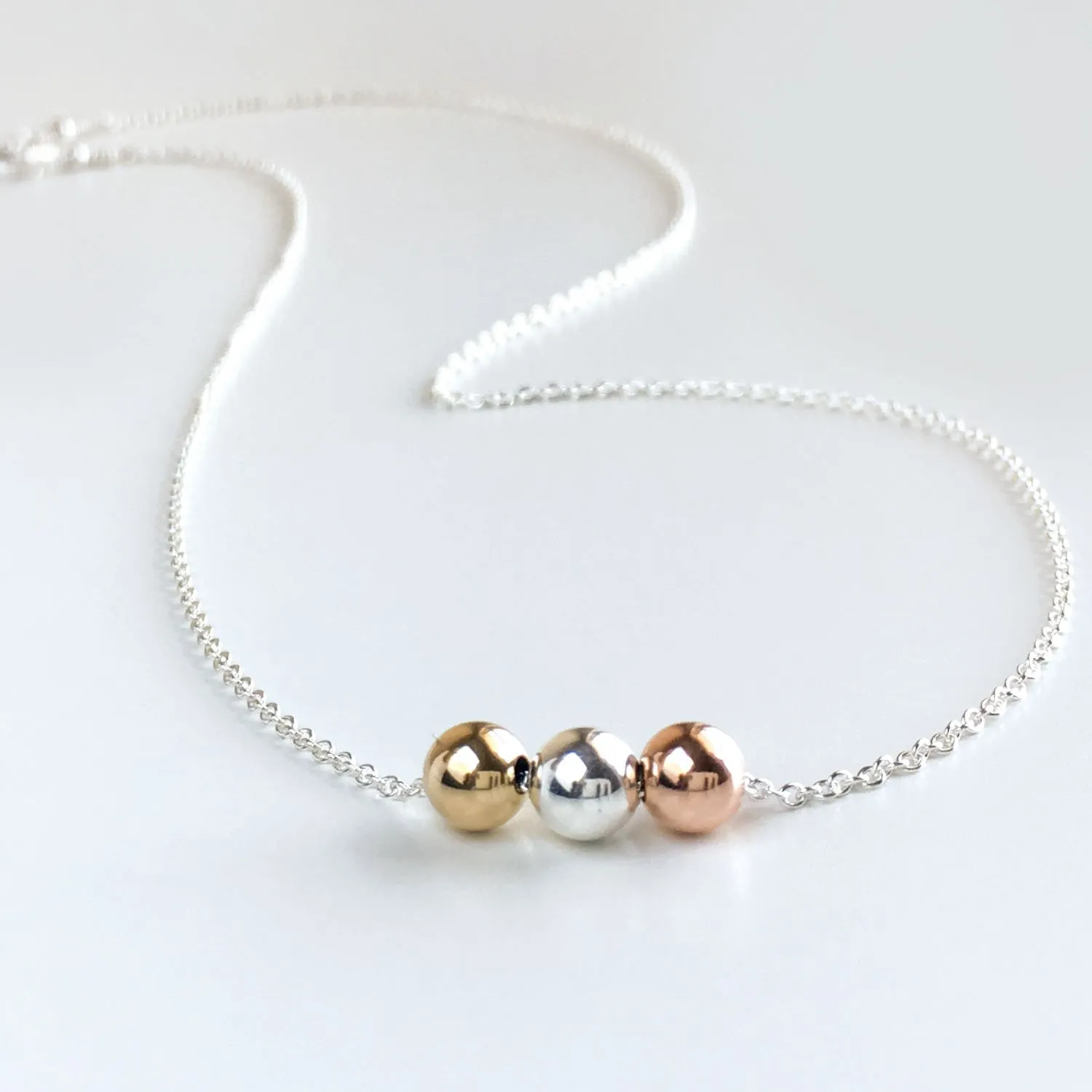 Tri Tone Necklace - Tricolor Necklaces for Women Sterling Silver, Rose Gold and Gold Layered Choker Adjustable Length (15-17 inches adjustable)