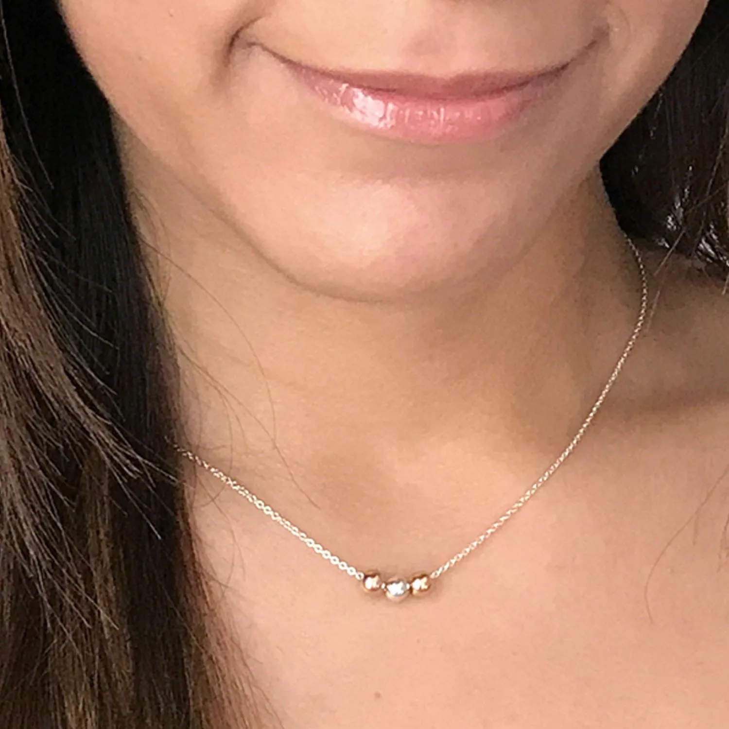 Tri Tone Necklace - Tricolor Necklaces for Women Sterling Silver, Rose Gold and Gold Layered Choker Adjustable Length (15-17 inches adjustable)
