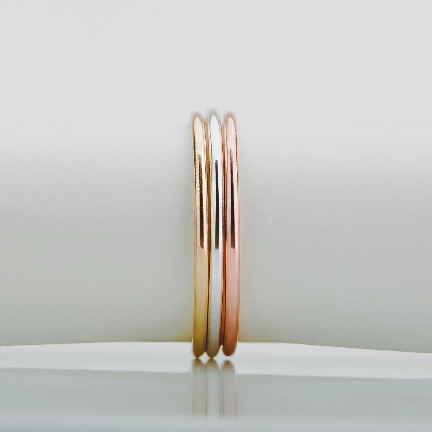 Trio of Smooth Stacking Rings | Set of 3 Mixed Metal 1mm Thin Stacking Skinny Rings | Silver Gold & Rose Gold | Comfort Fit | Sizes 2-12 (6.5)