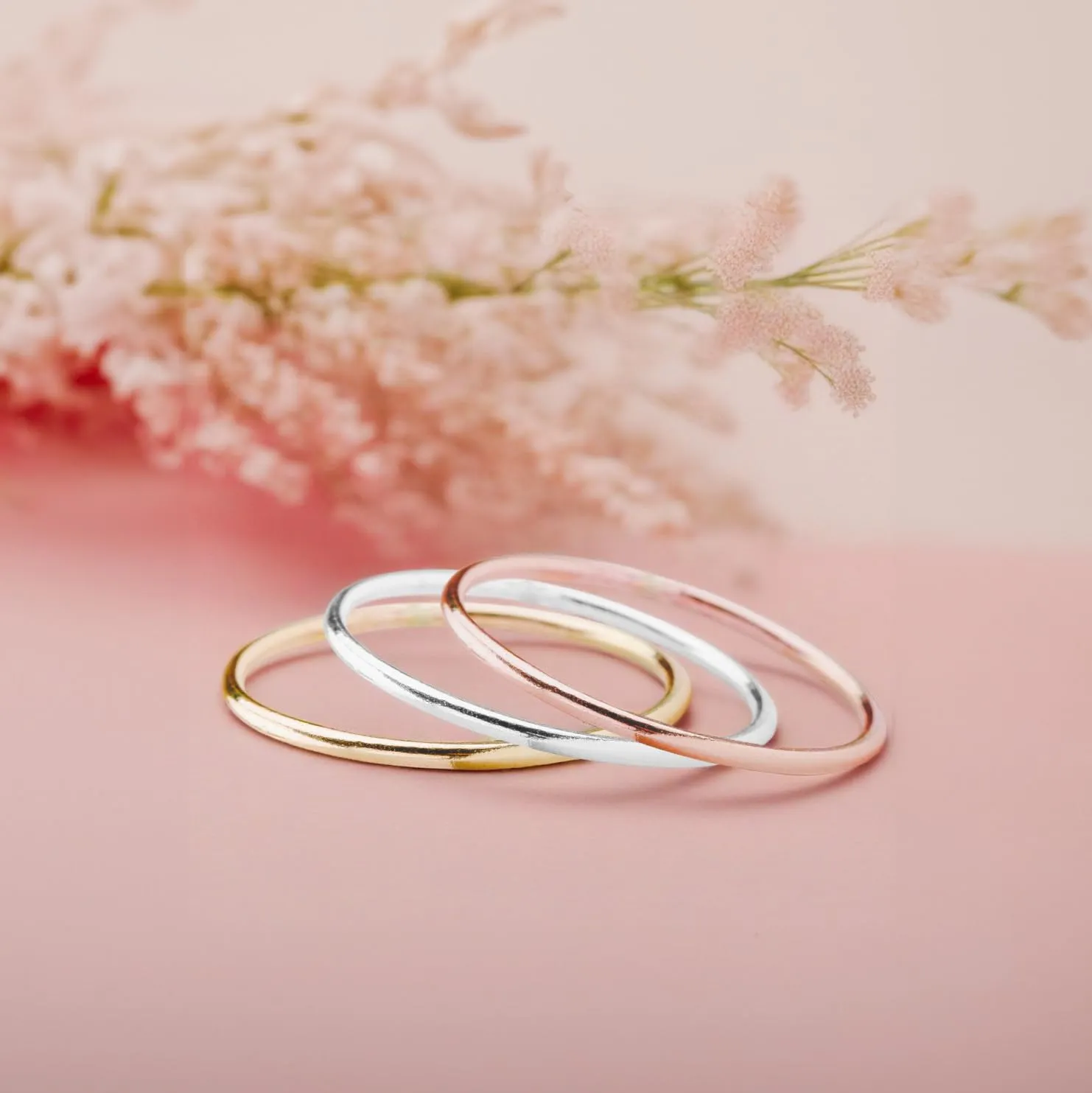 Trio of Smooth Stacking Rings | Set of 3 Mixed Metal 1mm Thin Stacking Skinny Rings | Silver Gold & Rose Gold | Comfort Fit | Sizes 2-12 (6.5)