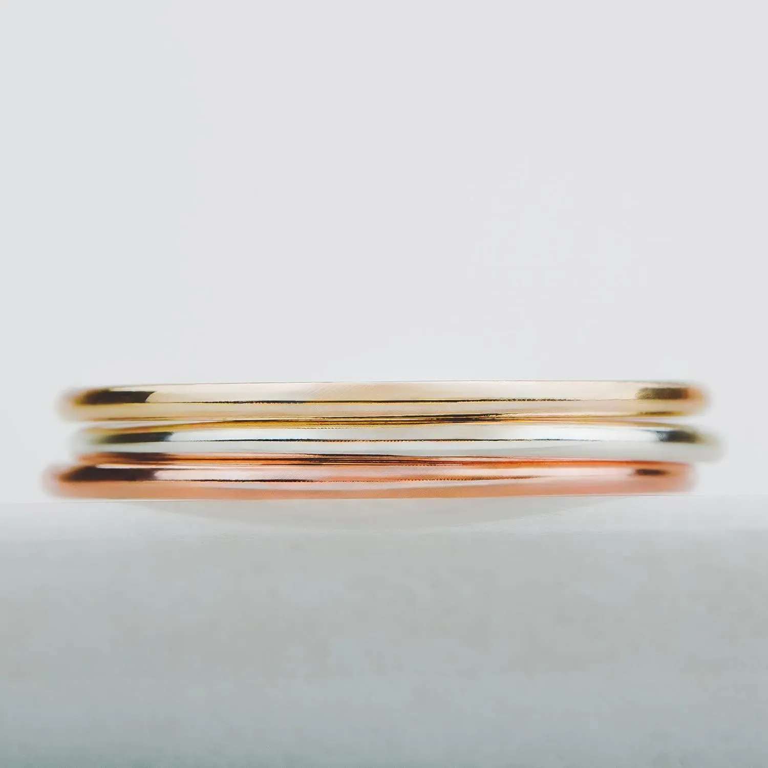 Trio of Smooth Stacking Rings | Set of 3 Mixed Metal 1mm Thin Stacking Skinny Rings | Silver Gold & Rose Gold | Comfort Fit | Sizes 2-12 (6.5)