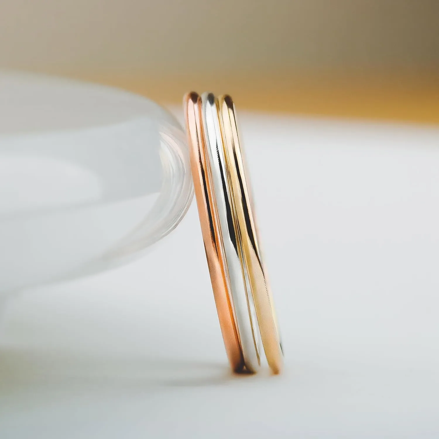 Trio of Smooth Stacking Rings | Set of 3 Mixed Metal 1mm Thin Stacking Skinny Rings | Silver Gold & Rose Gold | Comfort Fit | Sizes 2-12 (6.5)