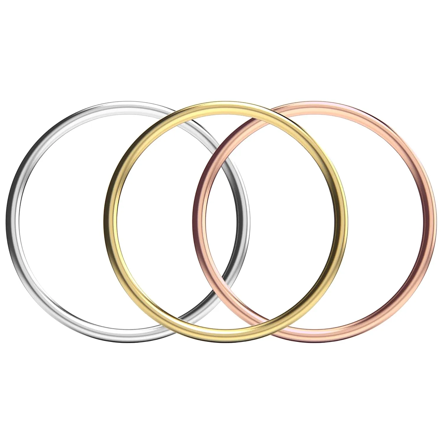 Trio of Smooth Stacking Rings | Set of 3 Mixed Metal 1mm Thin Stacking Skinny Rings | Silver Gold & Rose Gold | Comfort Fit | Sizes 2-12 (6.5)