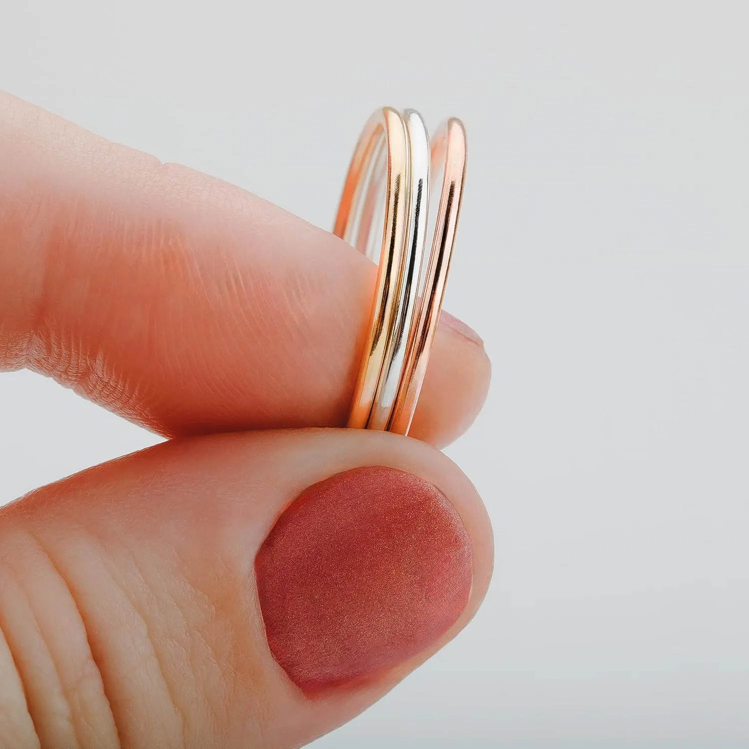 Trio of Smooth Stacking Rings | Set of 3 Mixed Metal 1mm Thin Stacking Skinny Rings | Silver Gold & Rose Gold | Comfort Fit | Sizes 2-12 (6.5)