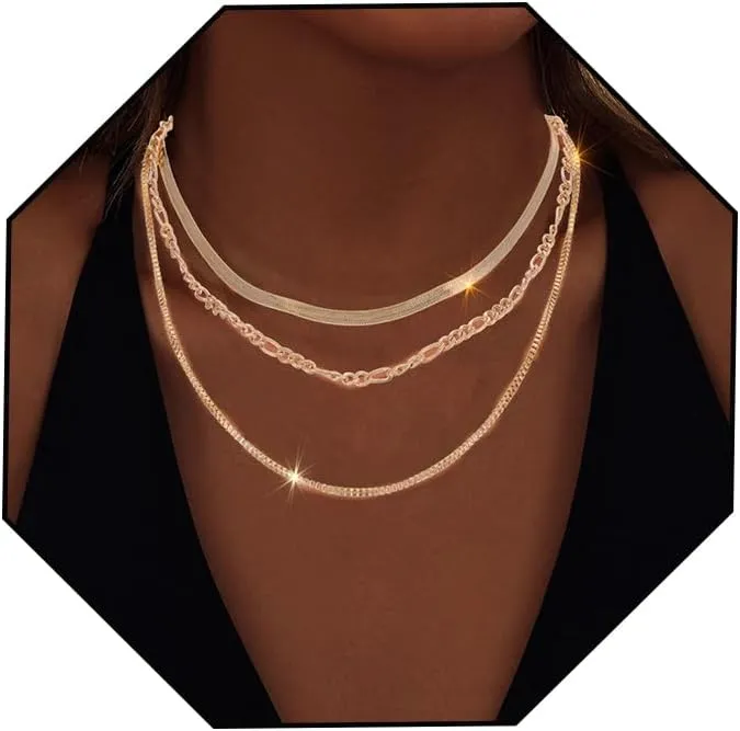 Ursumy Layered Gold Necklaces for Women Dainty Gold Necklace Herringbone Pearl Necklace Womens Simple Jewelry