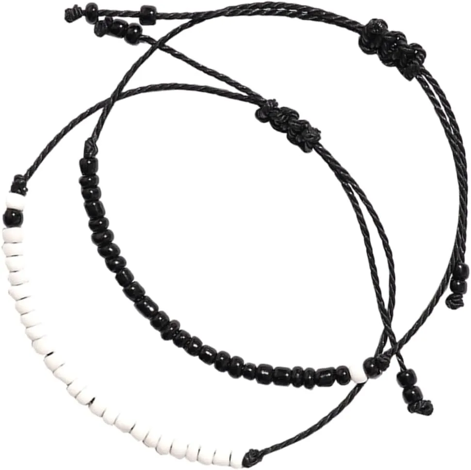 VALICLUD 1 Pair Couple Matching Cord Bracelets Braided String Bracelets and Beaded Woven Jewelry Sweet Fashion Accessories for Him and Her