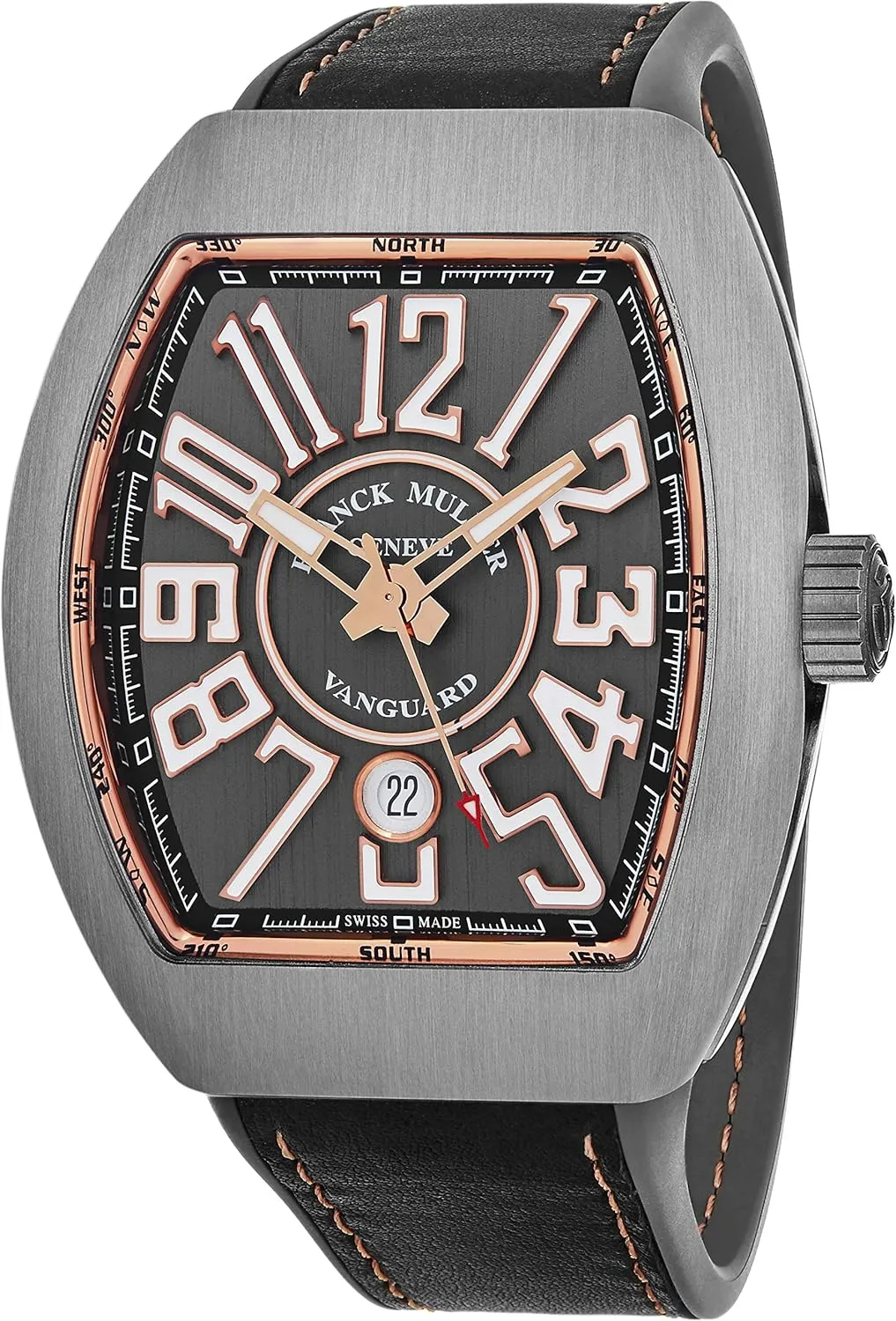 Vanguard Mens Titanium Automatic Watch - Tonneau Grey Face with Luminous Hands, Date and Sapphire Crystal - Swiss Made with Arabic Numerals V 45 SC DT TT BR 5N