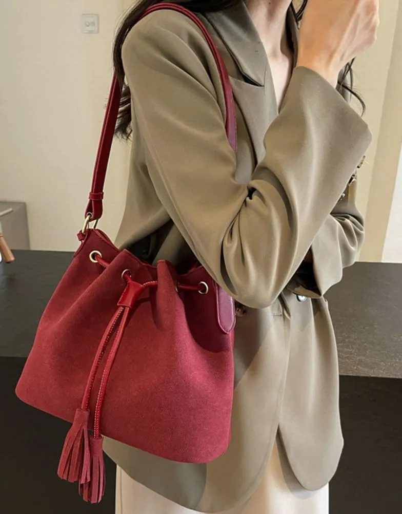 Vegan Leather Retro Bucket Bags Purses Hobo and PU Shoulder Handbags Drawstring with Adjustable Straps 2024