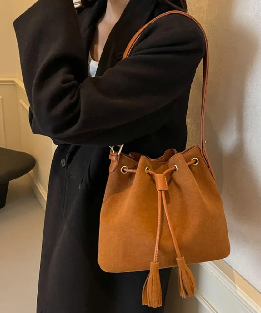 Vegan Leather Retro Bucket Bags Purses Hobo and PU Shoulder Handbags Drawstring with Adjustable Straps 2024