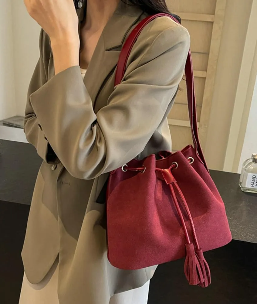 Vegan Leather Retro Bucket Bags Purses Hobo and PU Shoulder Handbags Drawstring with Adjustable Straps 2024