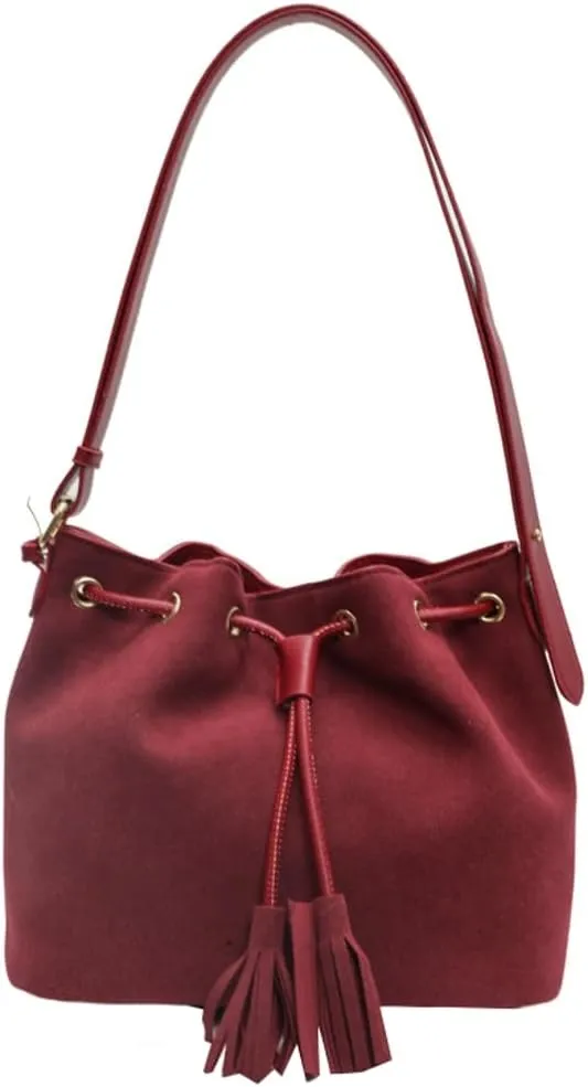Vegan Leather Retro Bucket Bags Purses Hobo and PU Shoulder Handbags Drawstring with Adjustable Straps 2024