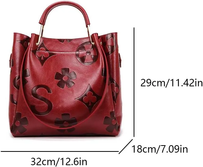 Vegan Leather Tote Bag Embossed Bucket Handbag Trendy Purse for Women Top Handle Work Hobo Bag Shoulder Purse