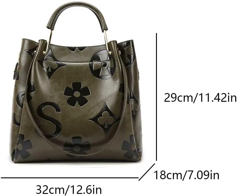 Vegan Leather Tote Bag Embossed Bucket Handbag Trendy Purse for Women Top Handle Work Hobo Bag Shoulder Purse
