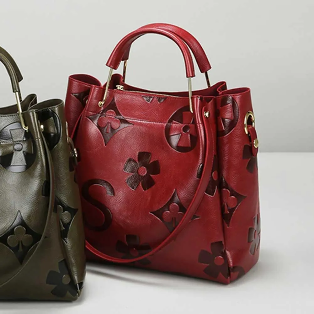Vegan Leather Tote Bag Embossed Bucket Handbag Trendy Purse for Women Top Handle Work Hobo Bag Shoulder Purse