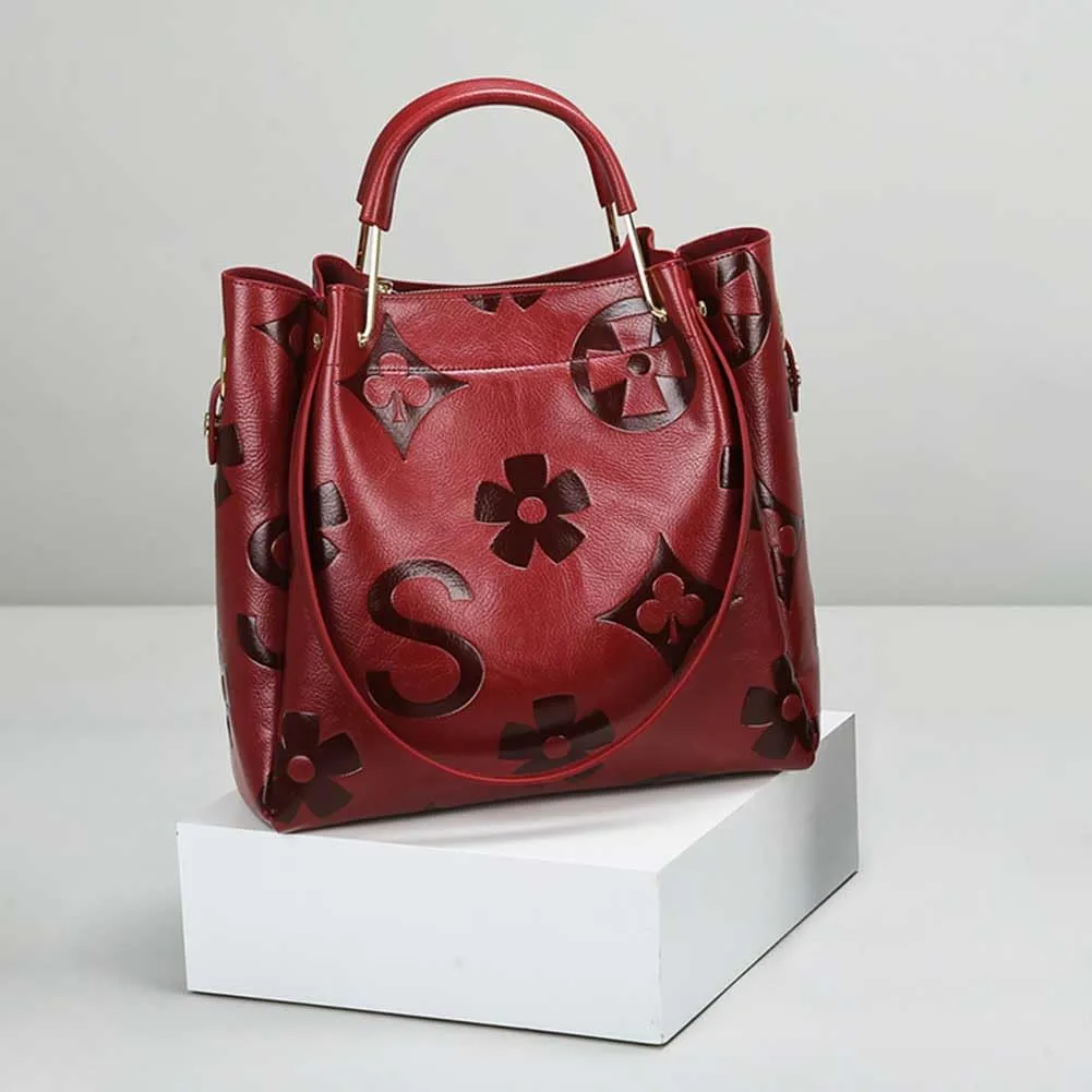 Vegan Leather Tote Bag Embossed Bucket Handbag Trendy Purse for Women Top Handle Work Hobo Bag Shoulder Purse