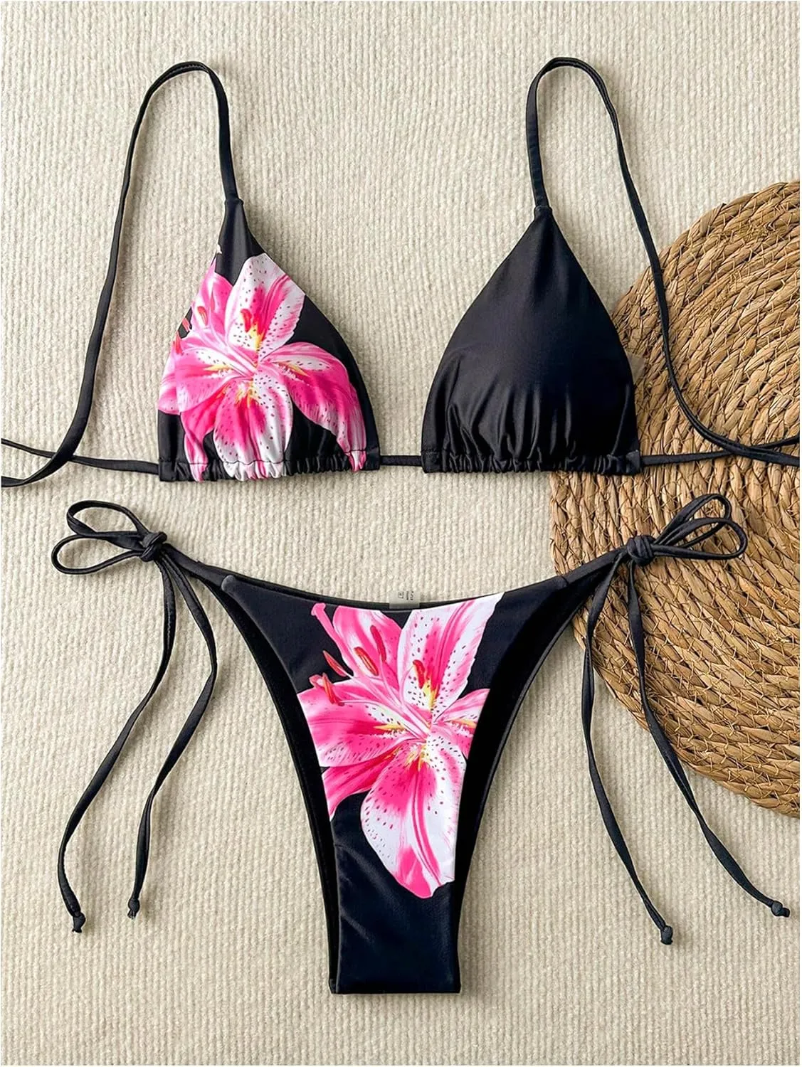Verdusa Women's 2 Piece Floral Halter Triangle Bikini Sets Backless Self Tied Swimsuit Bathing Suits