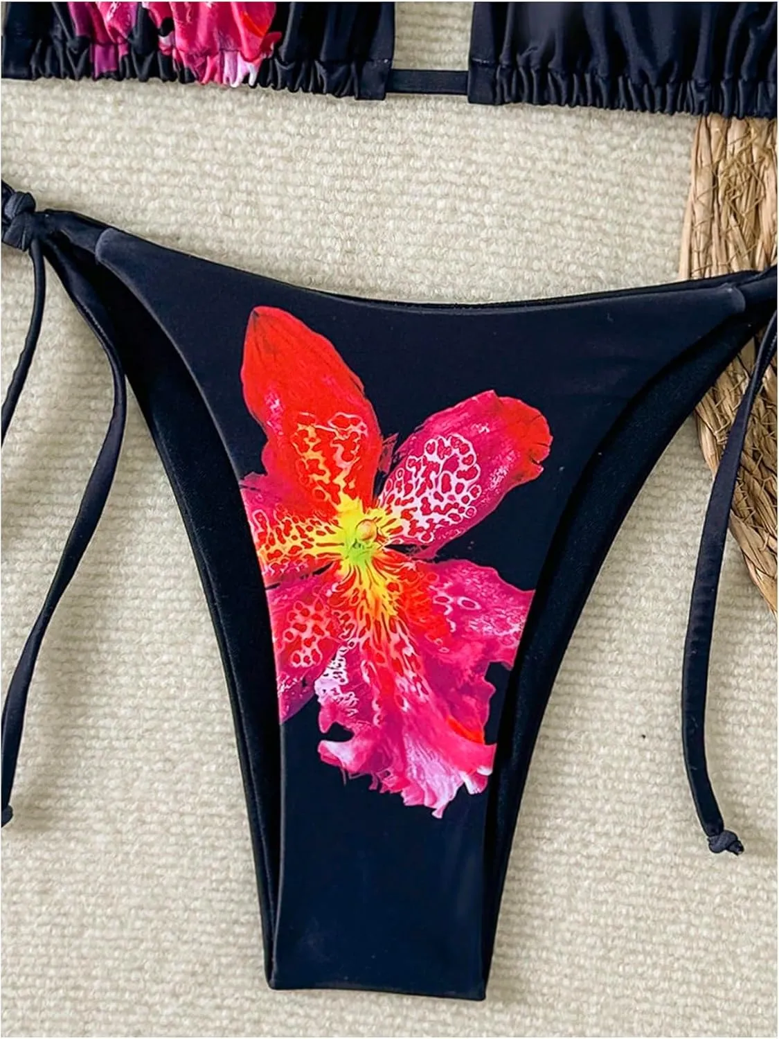 Verdusa Women's 2 Piece Floral Halter Triangle Bikini Sets Backless Self Tied Swimsuit Bathing Suits
