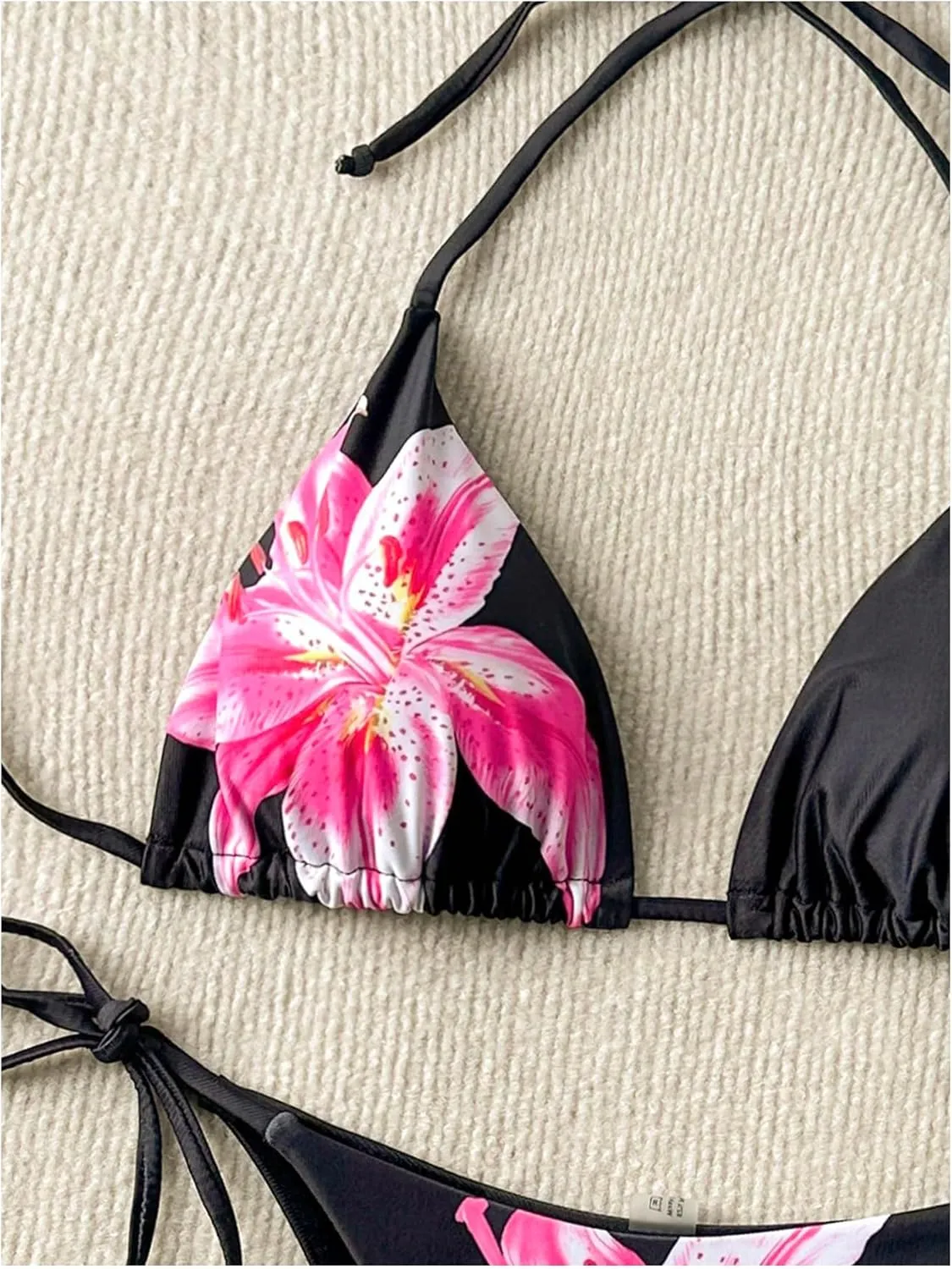 Verdusa Women's 2 Piece Floral Halter Triangle Bikini Sets Backless Self Tied Swimsuit Bathing Suits