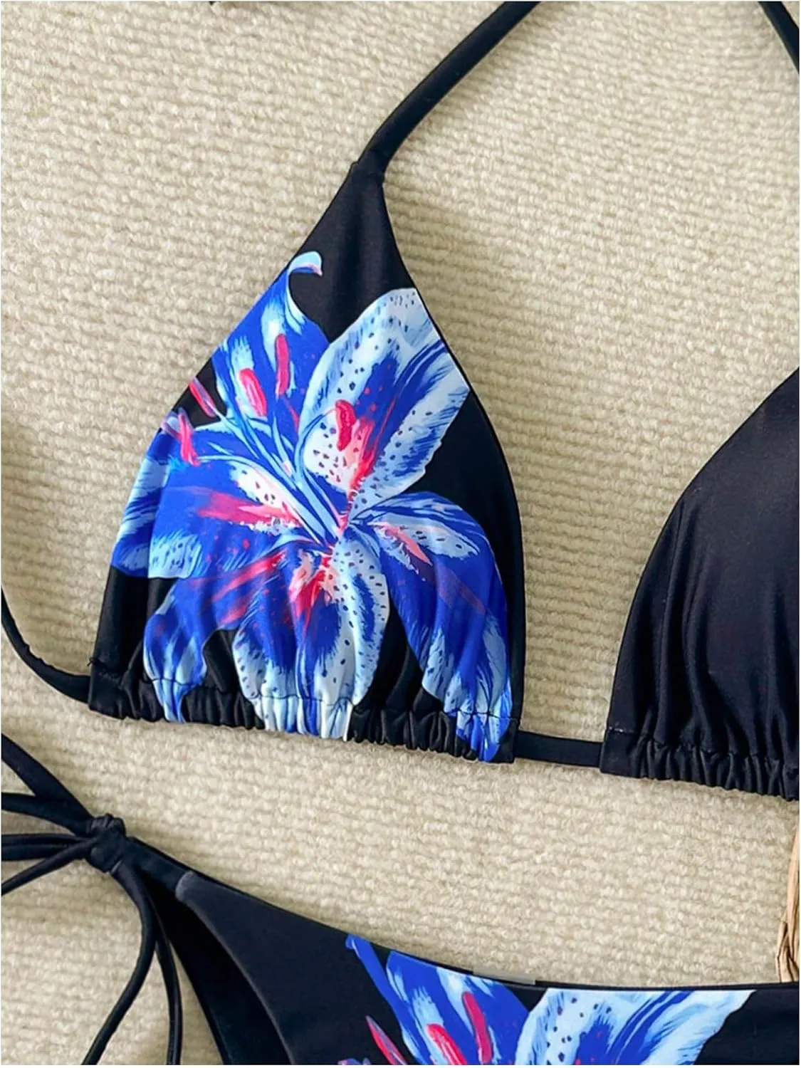 Verdusa Women's 2 Piece Floral Halter Triangle Bikini Sets Backless Self Tied Swimsuit Bathing Suits