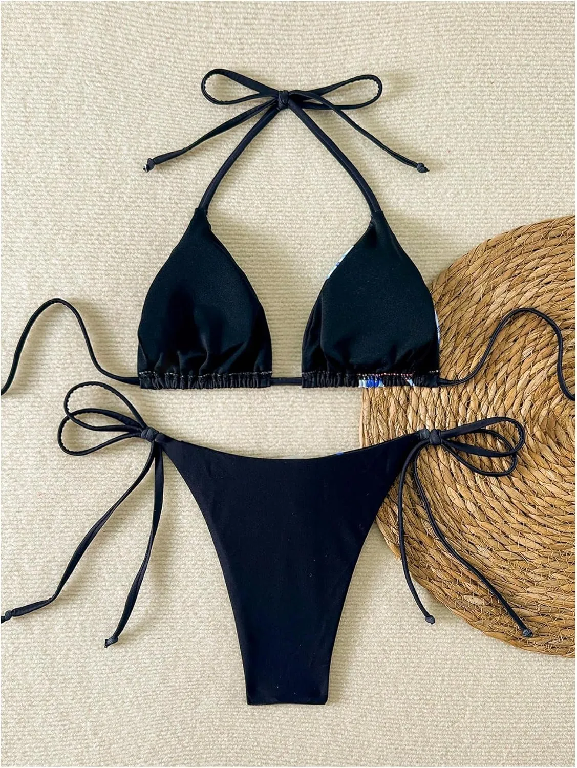 Verdusa Women's 2 Piece Floral Halter Triangle Bikini Sets Backless Self Tied Swimsuit Bathing Suits