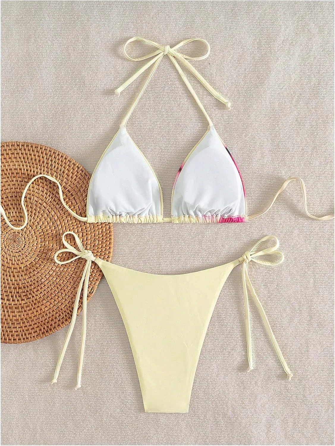 Verdusa Women's 2 Piece Floral Halter Triangle Bikini Sets Backless Self Tied Swimsuit Bathing Suits