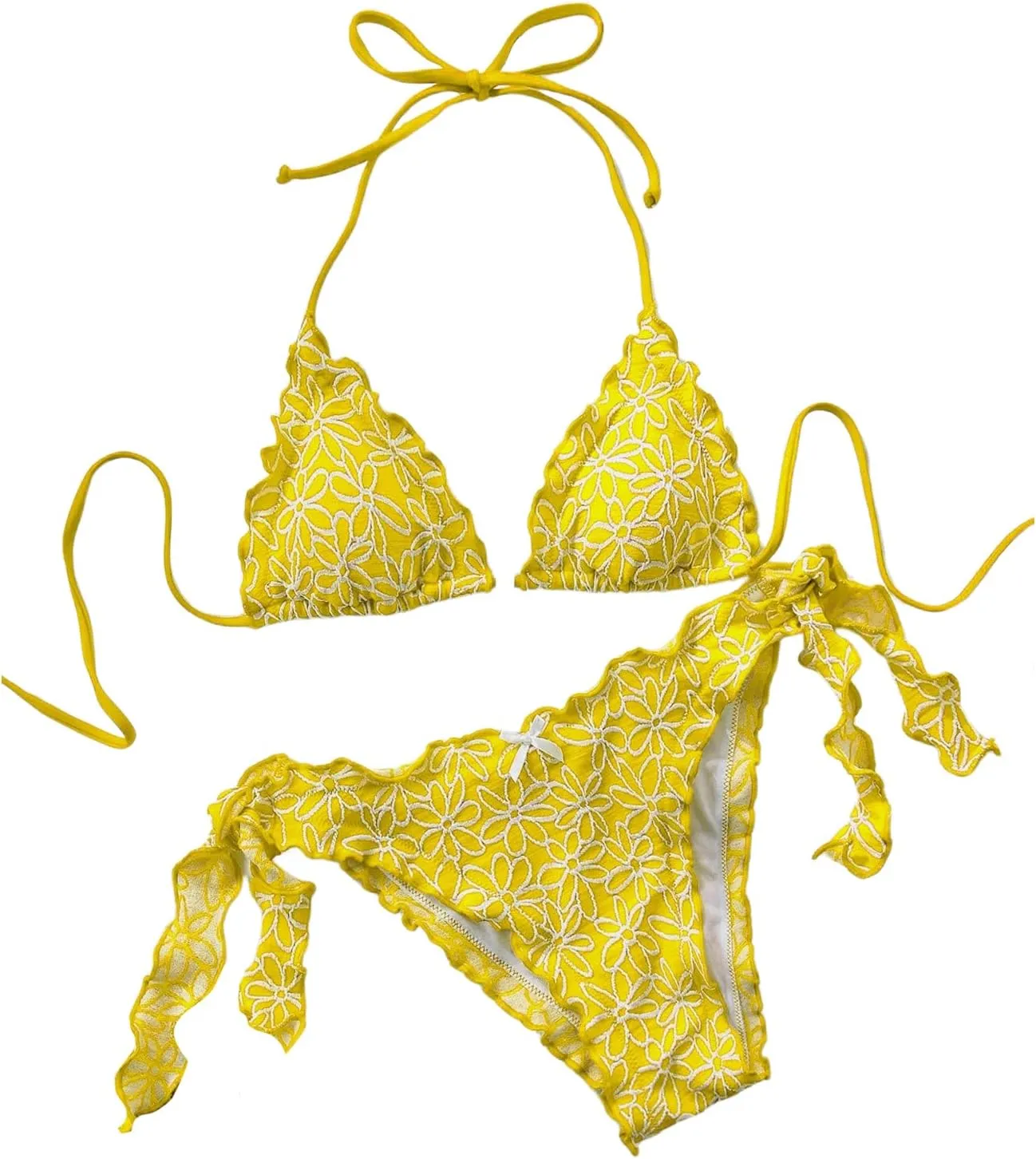 Verdusa Women's 2 Piece Floral Halter Triangle Bikini Sets Ruffle Tie Back Swimsuit Bathing Suits