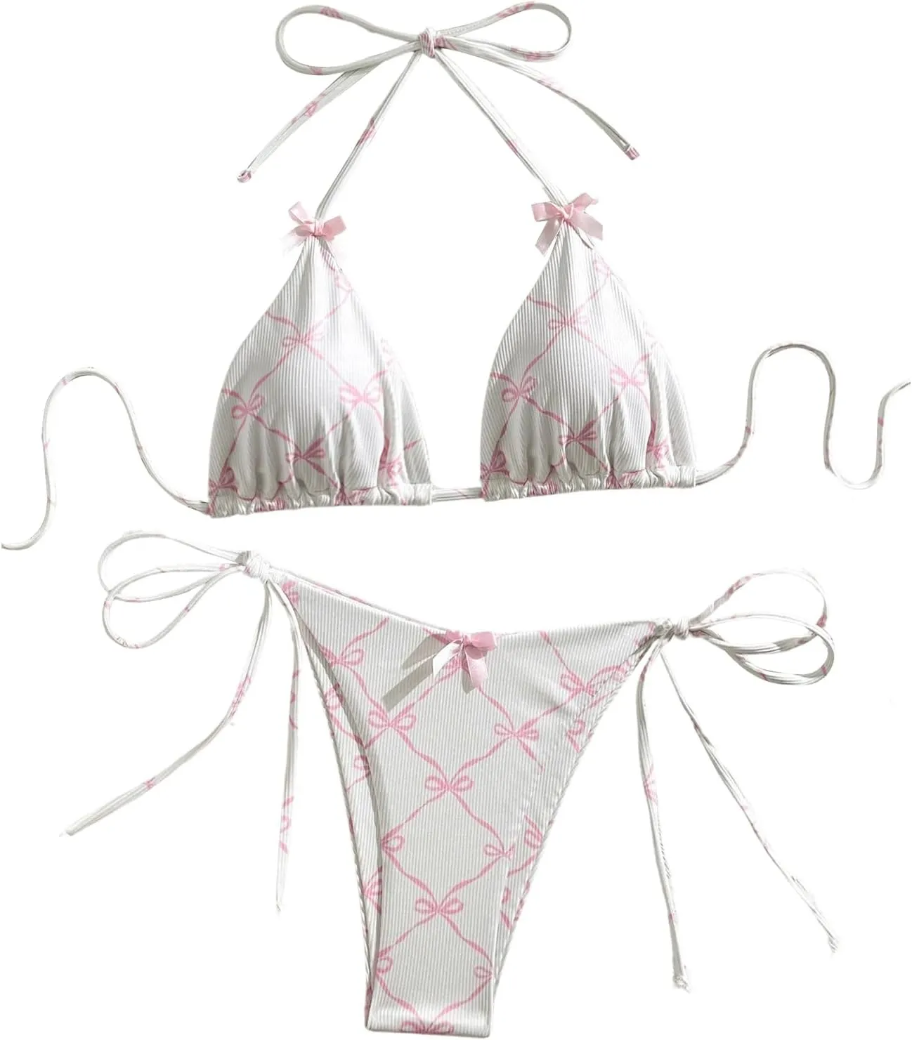 Verdusa Women's 2 Piece Halter Triangle Bathing Suit Self Tied Bikini Swimsuits