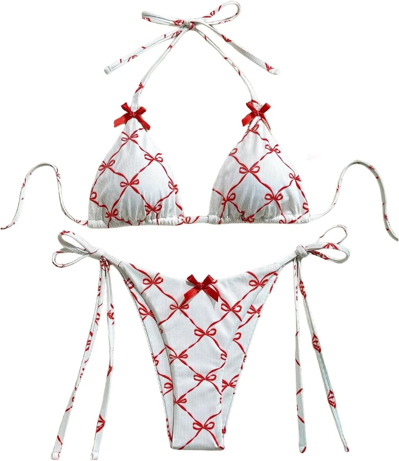 Verdusa Women's 2 Piece Halter Triangle Bathing Suit Self Tied Bikini Swimsuits