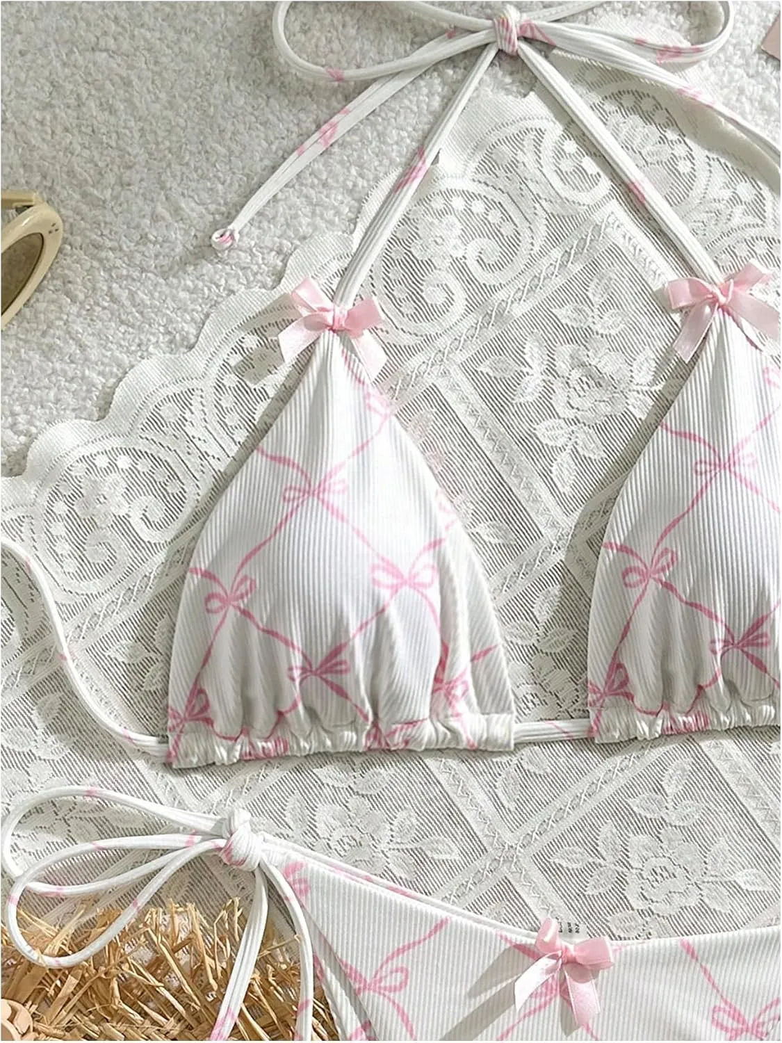 Verdusa Women's 2 Piece Halter Triangle Bathing Suit Self Tied Bikini Swimsuits