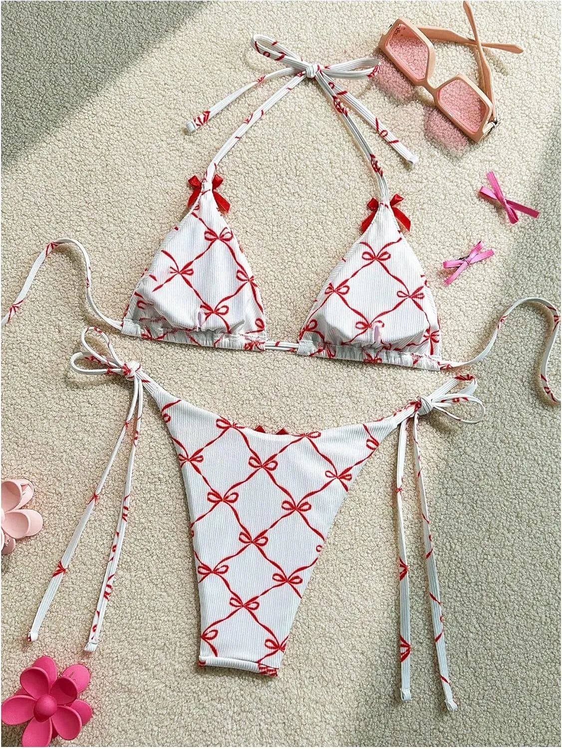 Verdusa Women's 2 Piece Halter Triangle Bathing Suit Self Tied Bikini Swimsuits