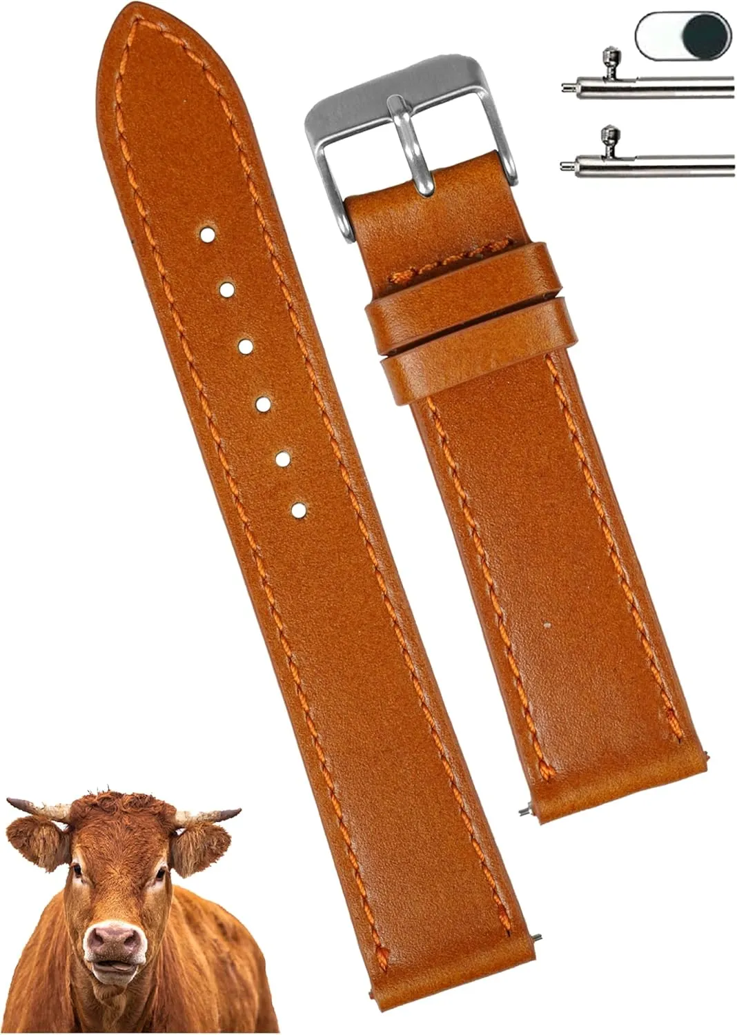Vintage Flat Leather Watch Band Quick Release Thin Leather Strap For Men Women Handmade Extra Soft Slim Watch Wrist Band Elegant Replacement Strap 18mm 19mm 20mm 21mm 22mm