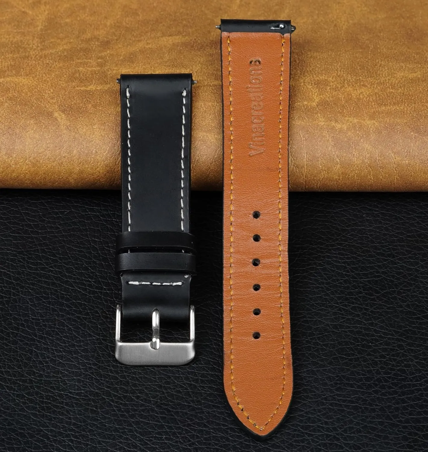 Vintage Flat Leather Watch Band Quick Release Thin Leather Strap For Men Women Handmade Extra Soft Slim Watch Wrist Band Elegant Replacement Strap 18mm 19mm 20mm 21mm 22mm