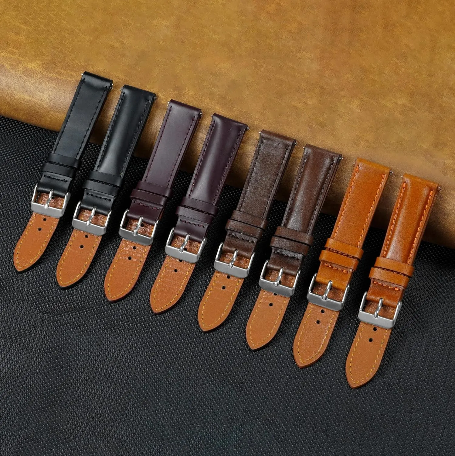 Vintage Flat Leather Watch Band Quick Release Thin Leather Strap For Men Women Handmade Extra Soft Slim Watch Wrist Band Elegant Replacement Strap 18mm 19mm 20mm 21mm 22mm