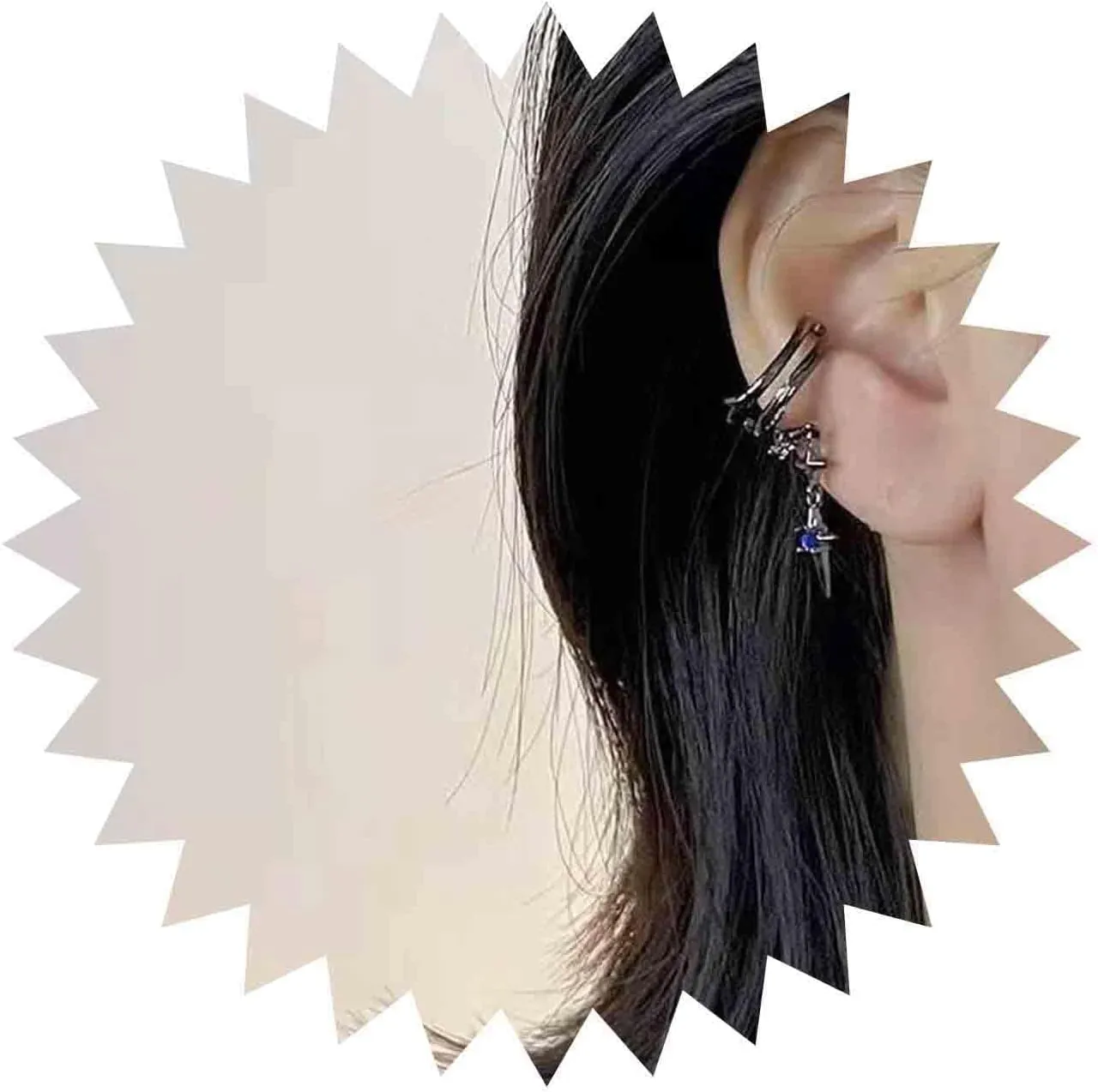 Vintage Sapphire Cross Ear Cuff Earrings Silver Cross Dangle Cuff Earrings Blue Cz Cross Tassel Ring Cuff Earrings Fake Helix Earcuffs Earrings Non Pieced Earrings Jewelry for Women and Girls