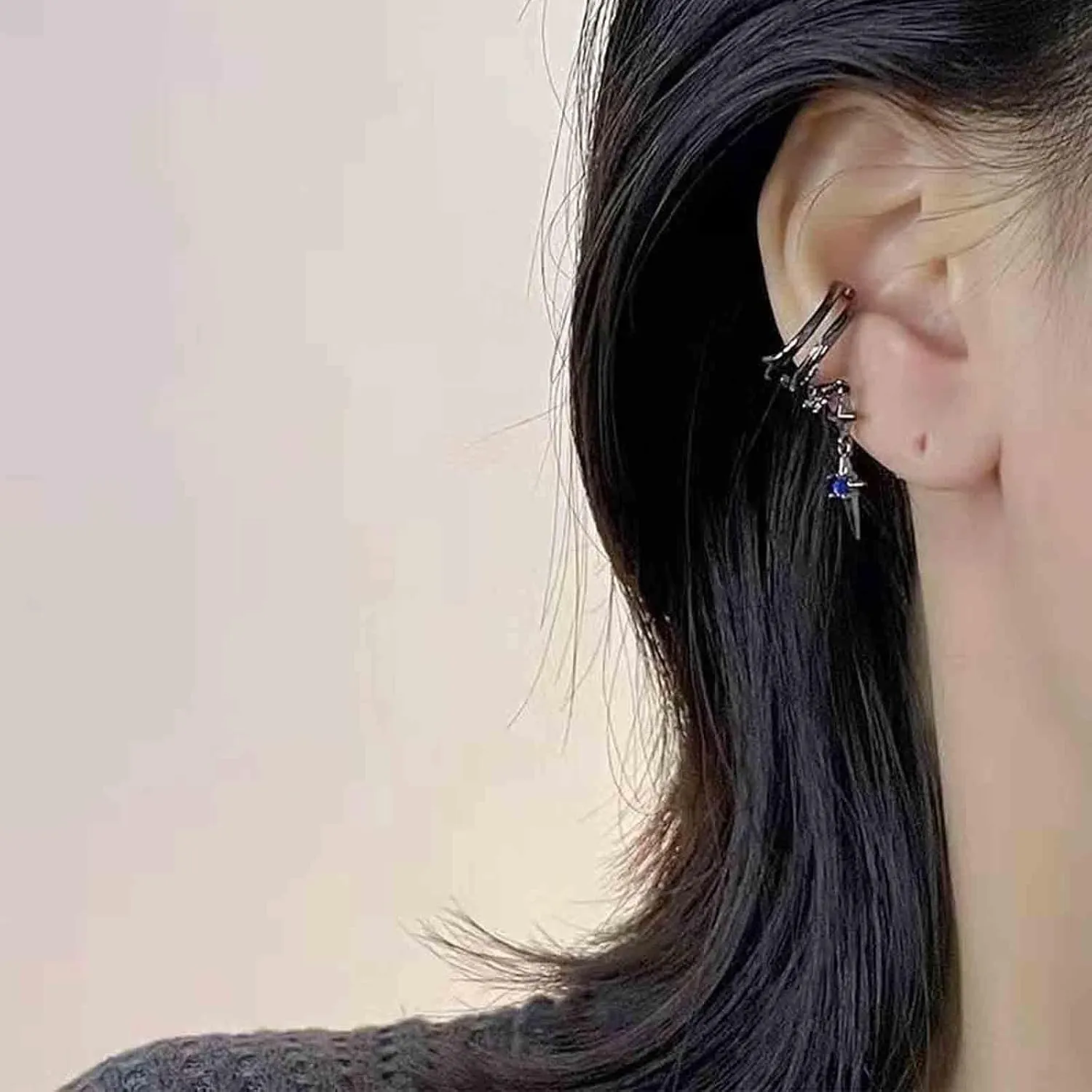 Vintage Sapphire Cross Ear Cuff Earrings Silver Cross Dangle Cuff Earrings Blue Cz Cross Tassel Ring Cuff Earrings Fake Helix Earcuffs Earrings Non Pieced Earrings Jewelry for Women and Girls