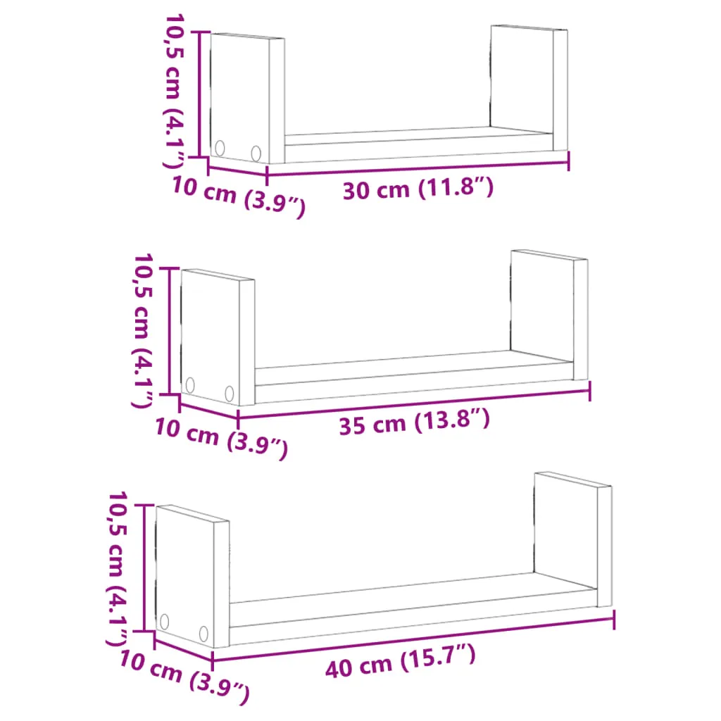 Wall Shelf 3 pcs Brown Oak Engineered Wood