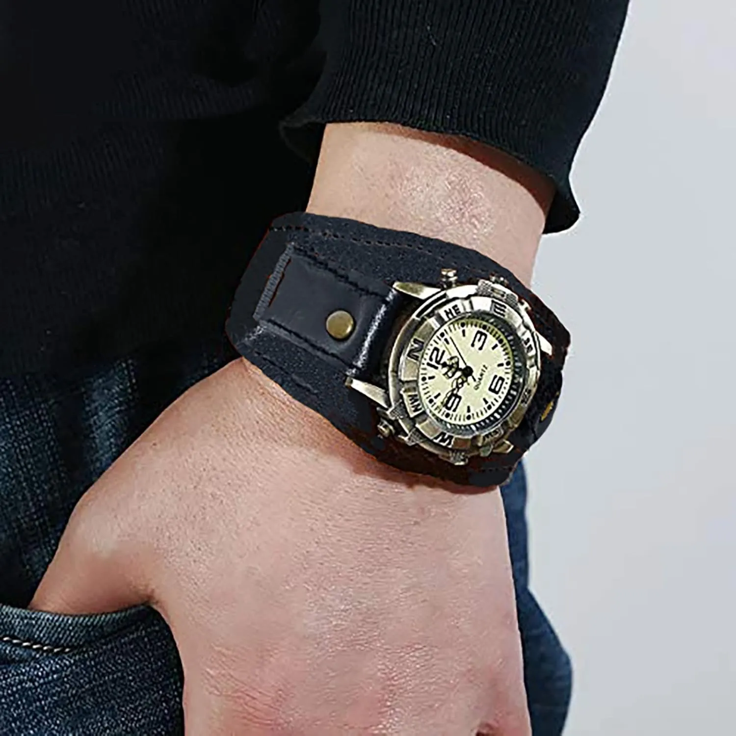 Watch for Men, Men's Watch, Punk Watch for Men, Retro Fashion Men's Punk Hip-Hop Leather Band Watch
