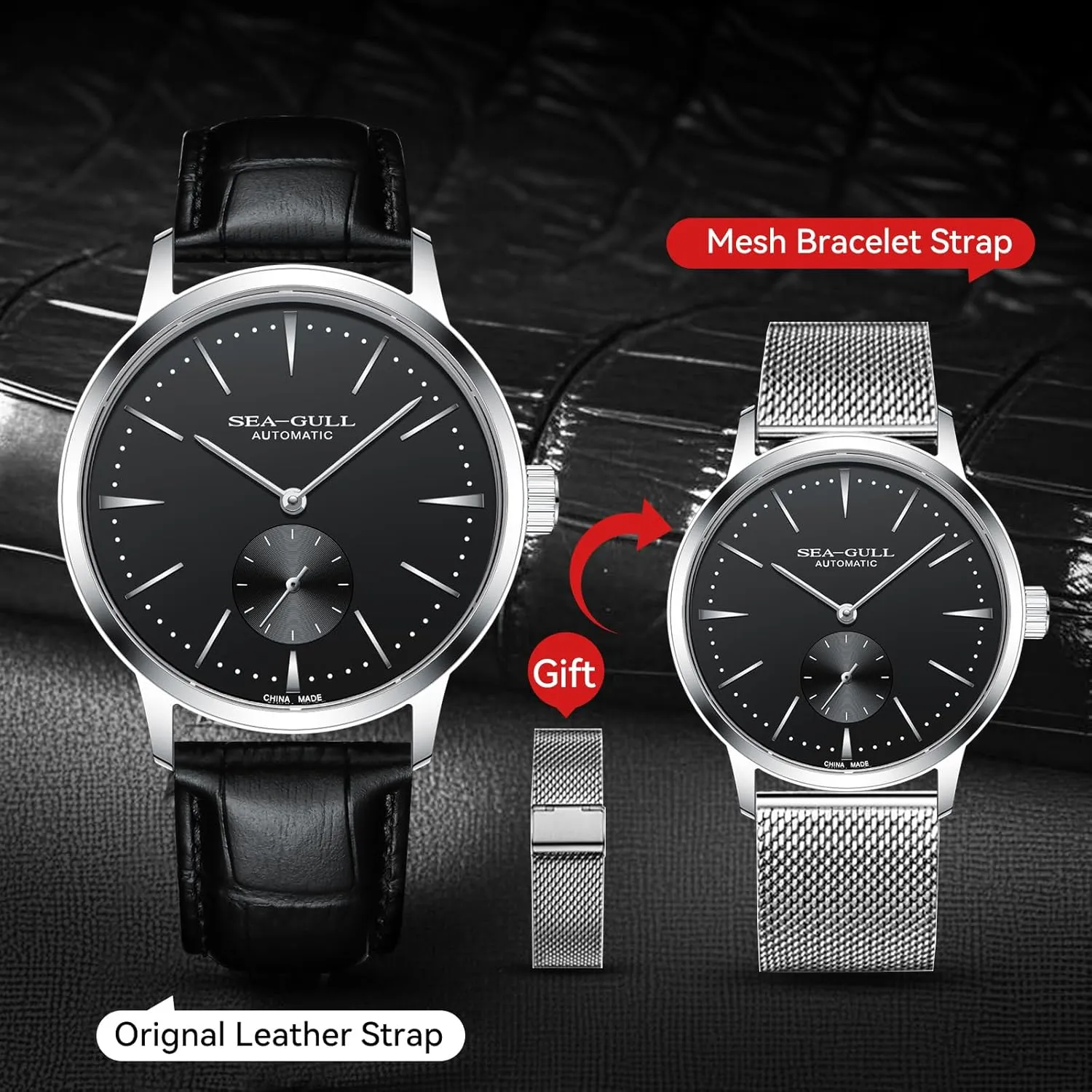 Watch for Men,Minimalist Mens Watches with Leather Strap and Replaced Steel Watch Band