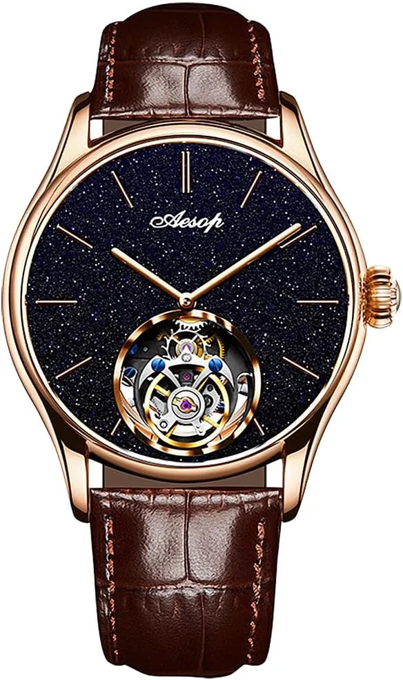 Waterproof Tourbillon 100% Real Diamond Flying Tourbillon Skeleton Mechanical Luxury Watches Wristwatch for Men Sapphire Leather Strap with Rose Gold