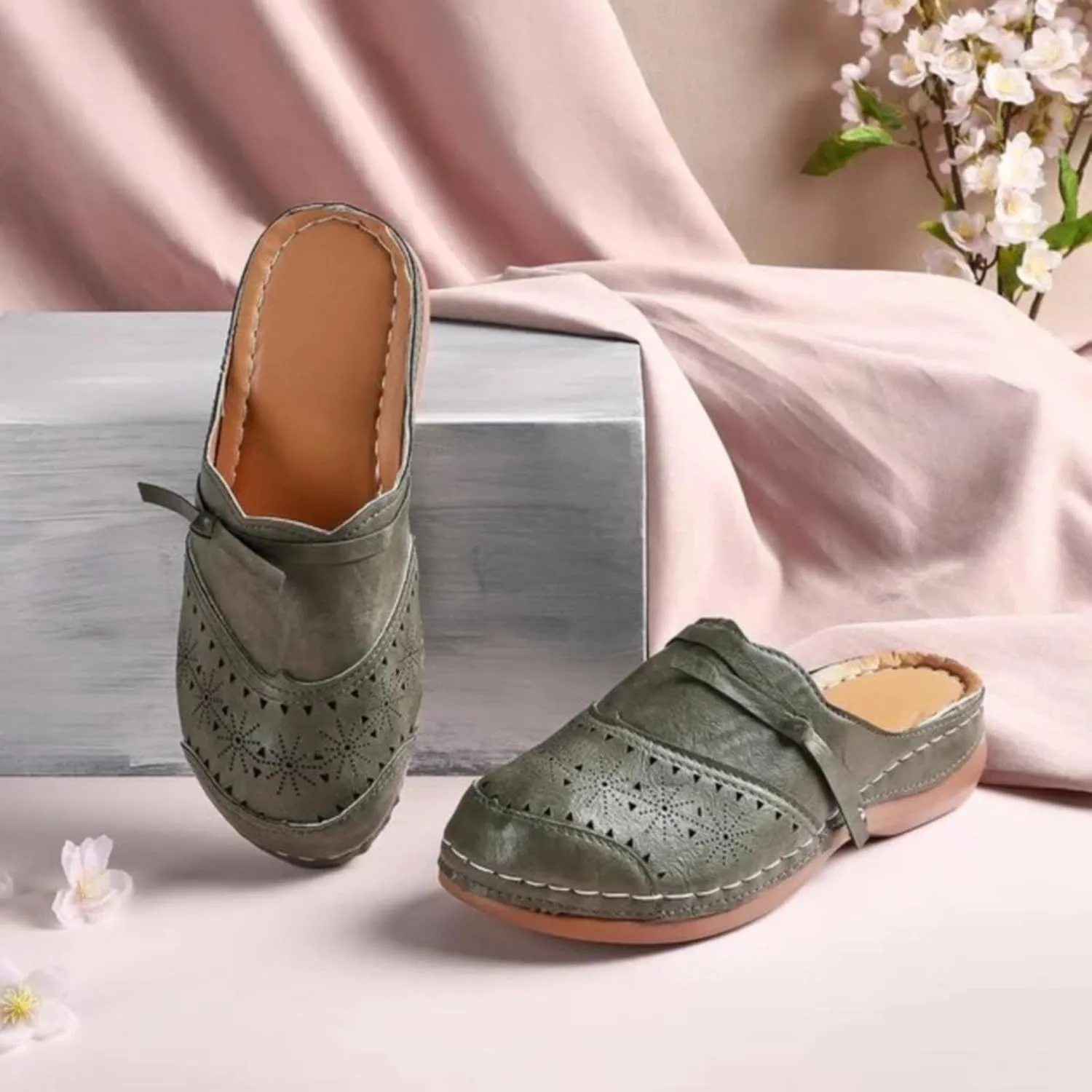 Wedge Sandals for Women Dressy Flower Sandals Summer Cute Closed Toe Chunky Heel Orthopedic Slides with Arch Support