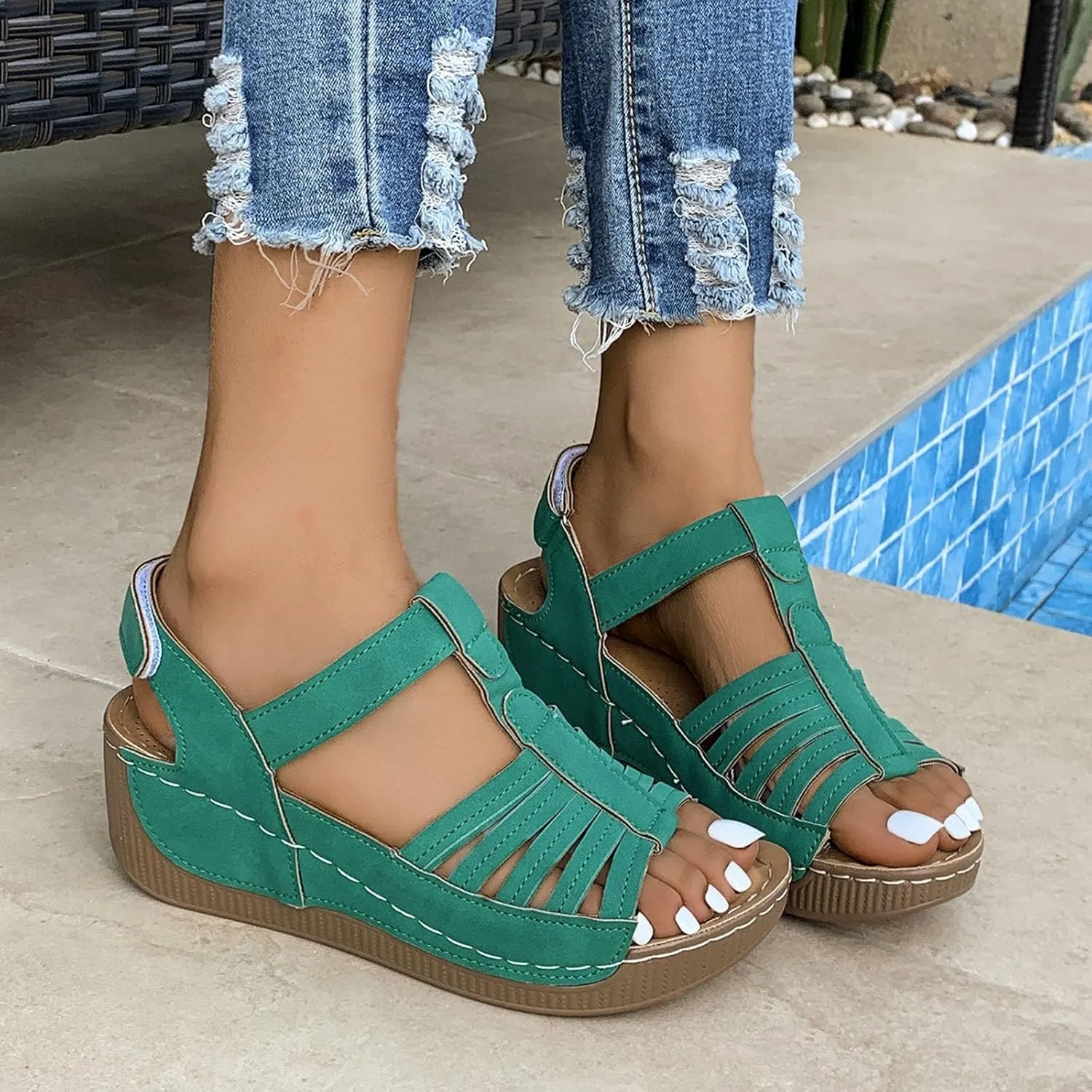 Wedge Shoes Womens Summer Dressy Orthopedic Sandals Open Toe Roman Wedges Platform Ankle Strap Ladies Sandals 2025