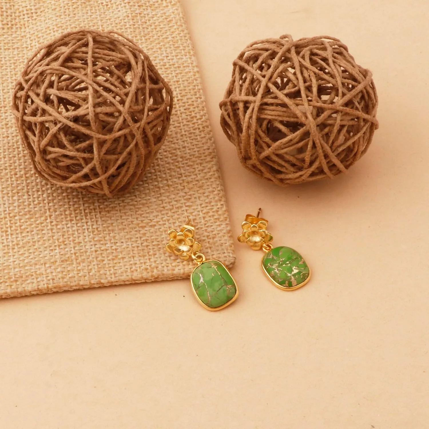 Wholesale Brass Gold Plated Push Back Jewelry | Gemstone Flower Stud Earring | Handmade Fancy Shape Dangle Earring | 373811V