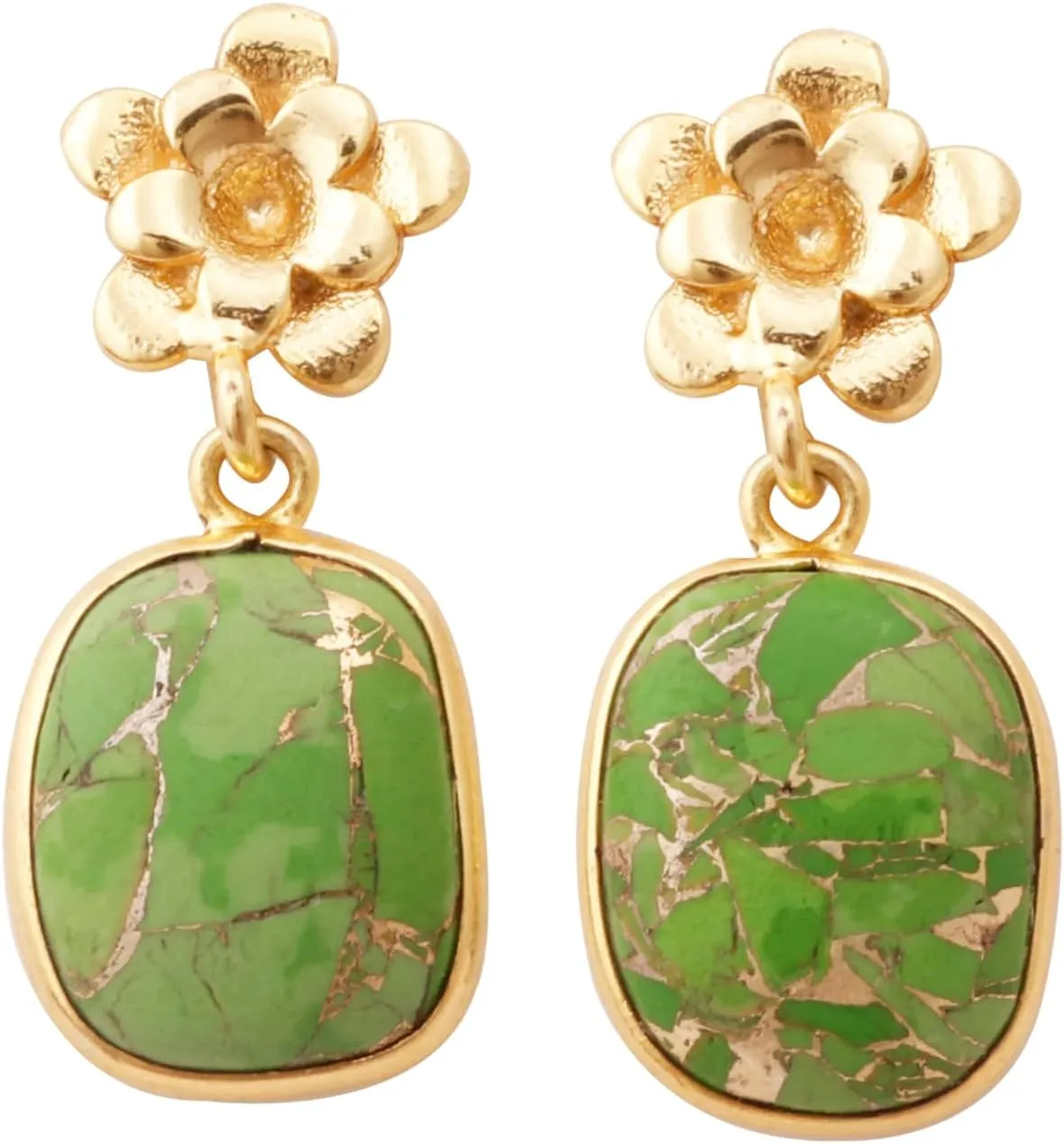 Wholesale Brass Gold Plated Push Back Jewelry | Gemstone Flower Stud Earring | Handmade Fancy Shape Dangle Earring | 373811V