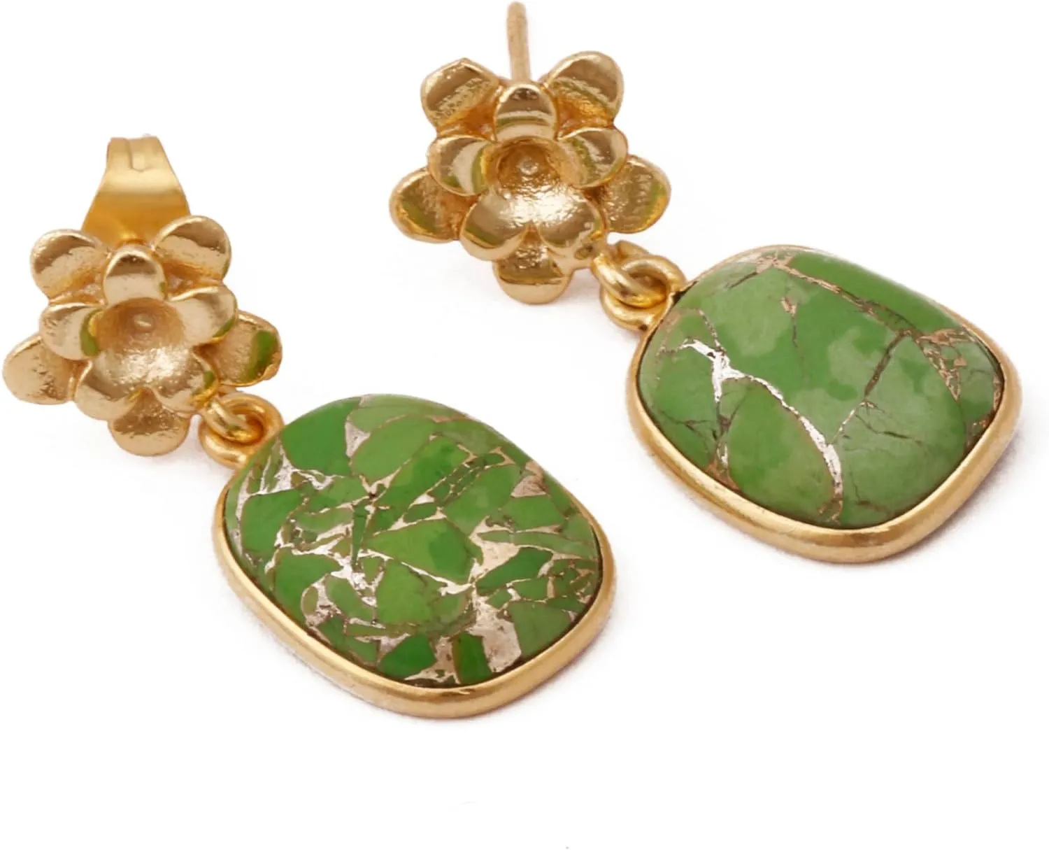 Wholesale Brass Gold Plated Push Back Jewelry | Gemstone Flower Stud Earring | Handmade Fancy Shape Dangle Earring | 373811V